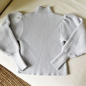 ZARA US M light blue/periwinkle knit top with puffy sleeves